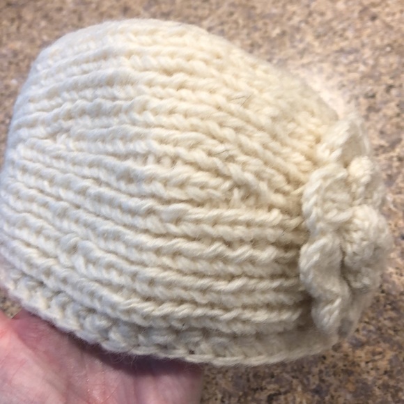 SIJJL Wool and Fleece Lined Cream Headwear Headwrap Floral/Flower - Picture 6 of 16